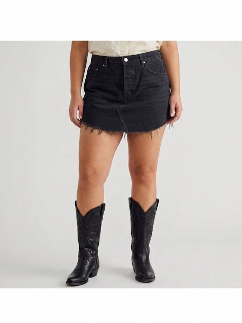 Free People Sky High Denim Black Mini Skirt Fringe Size 14 Plus Size New